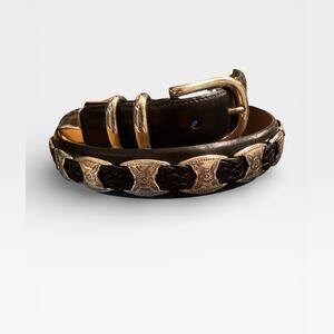 Vintage 90s Mezlan Braided Leather Silver Concho Belt Black Men's sz 32